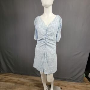 ZARA Mini Dress M Polka Dot Puff Sleeve Ruched Front Picnic Style